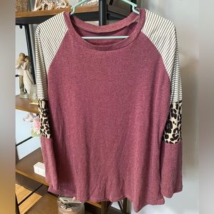 Maroon/leopard/striped long sleeve